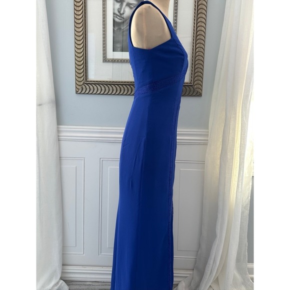 ML Monique Lhuillier Cobalt Blue Lace Inset Sleeveless Gown Size 0 - Picture 3 of 8